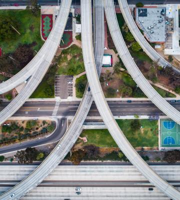 Overhead shot of freeway outside of San Diego