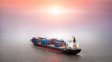 A ship carrying containers. 