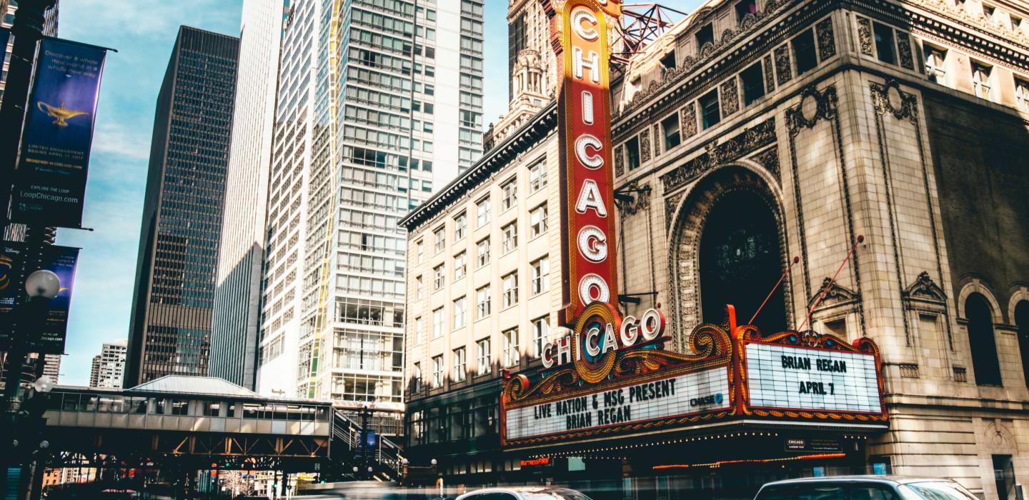 The Chase theater on a busy day in Illinois.