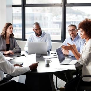 A corporate meeting amongst diverse individuals.