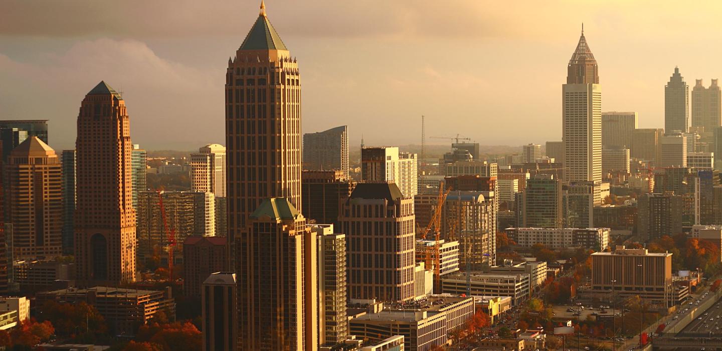 Atlanta's skyline in at dusk.