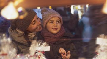 Mother and child holiday shopping