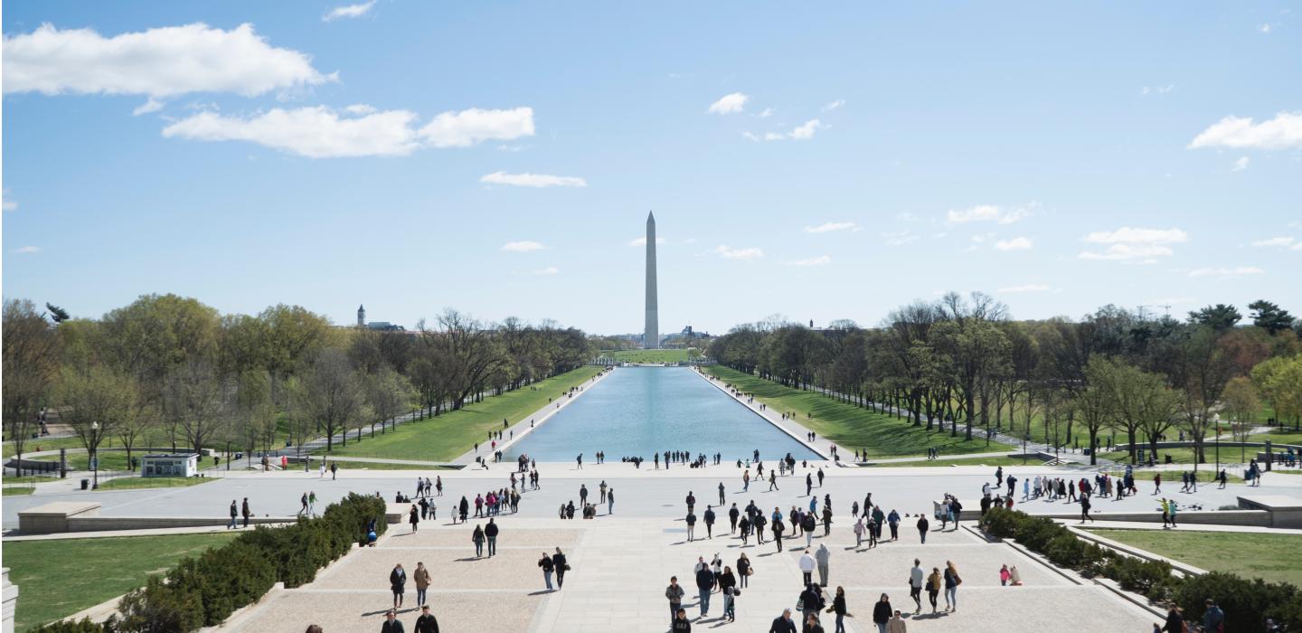 View of the Washington Monument from the steps of the Lincoln Memorial