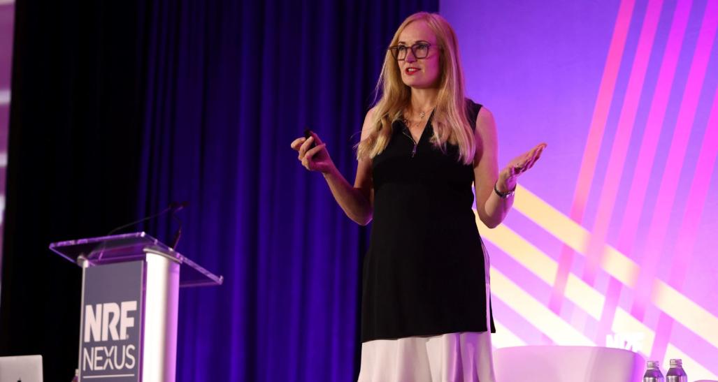 Kate Ancketill speaking at NRF Nexus 2023.