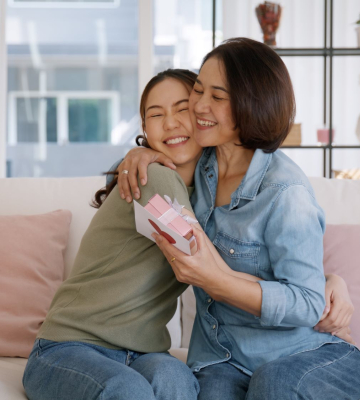 A mother and daughter celebrating Mother's Day.