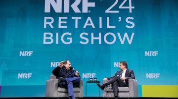 Salesforce CEO Mark Benioff and Walmart CEO John Furner speaking at NRF 2024: Retail's Big Show.