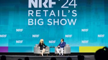 Sara Eisen of CNBC and Raj Subramaniam of FedEx Corporation at NRF 2024: Retail's Big Show.