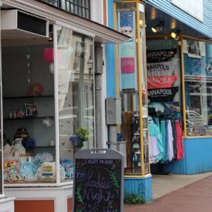A shot of shops in downtown Annapolis, Maryland