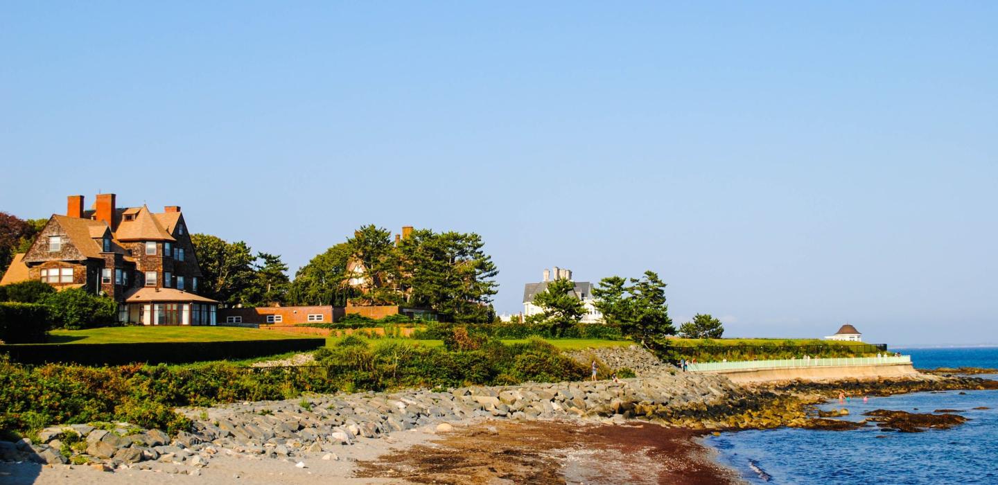 A lakefront house along the coast of Rhode Island.