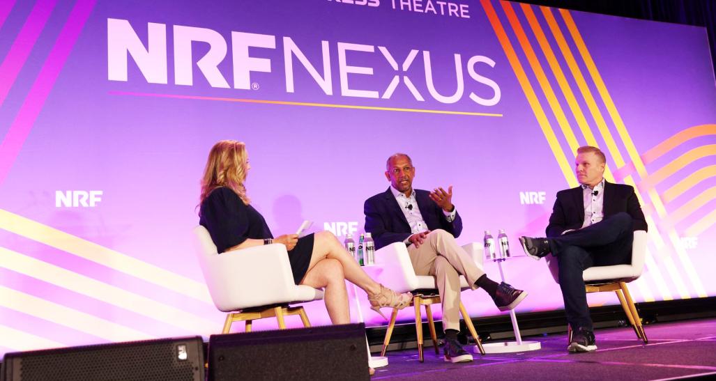 Martine Reardon, Vinod Bidarkoppa and Tim Simmons speaking at NRF Nexus 2023.