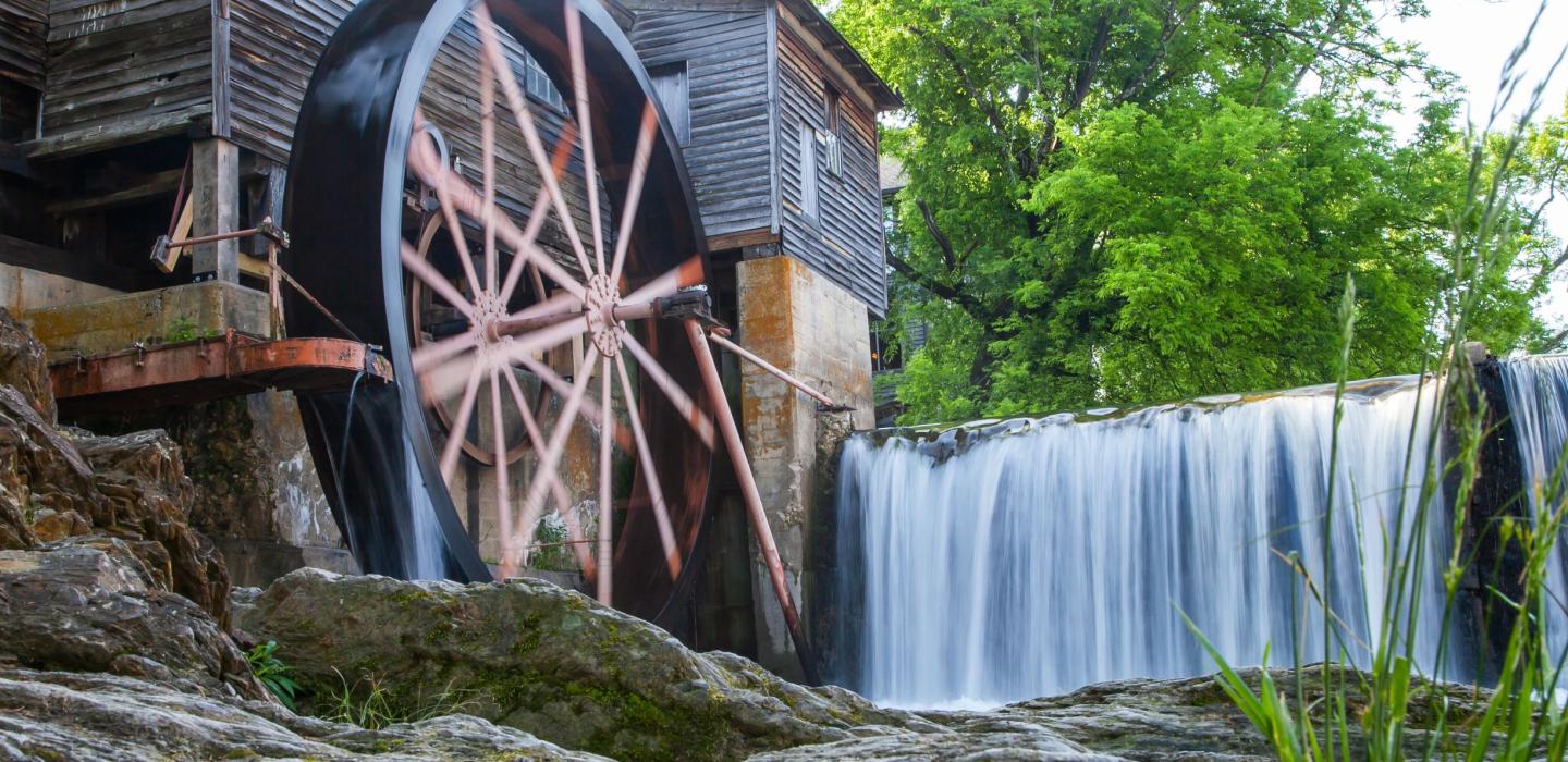 A windmill on a lake in Tennessee.