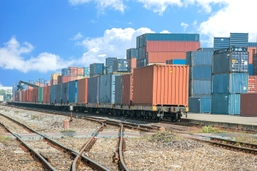 shipping containers on train