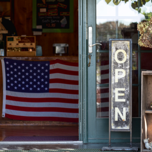 small business displaying USA flag