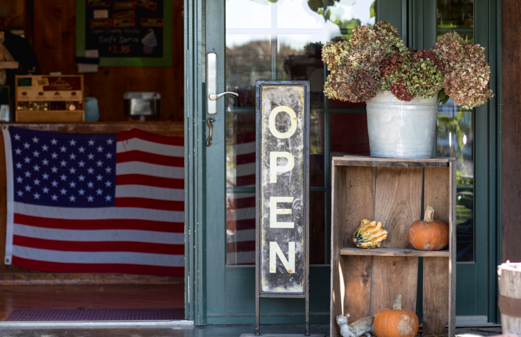 small business displaying USA flag