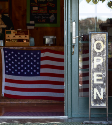small business displaying USA flag