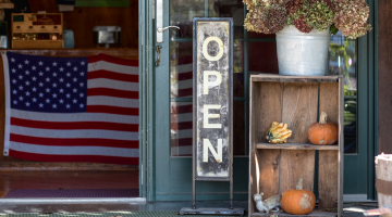 small business displaying USA flag