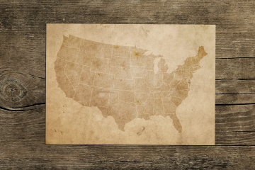 United States map on a wood table